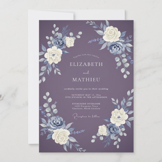 Plum Brushstroke Floral Wedding Invitation (Front)