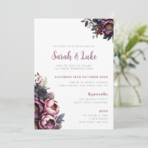 Plum Burgundy Floral Wedding Invitation
