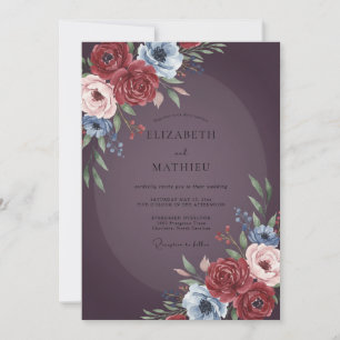 Plum Burgundy Ranunculus Eucalyptus Wedding Invitation