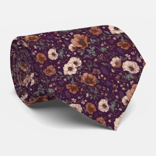 Plum Burgundy Vintage Floral Personalised Wedding Tie