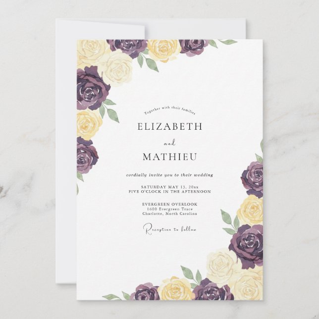 Plum Butter Ranunculus Eucalyptus Wedding Invitation (Front)