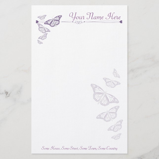 Plum Butterfly Personalised Note Paper (Front)