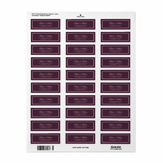 Plum Calligraphy Return Address Label (Full Sheet)