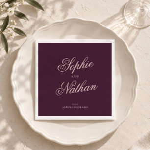 Plum Calligraphy Wedding Napkins