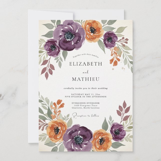 Plum Captivating Autumnal Wedding Invitation (Front)