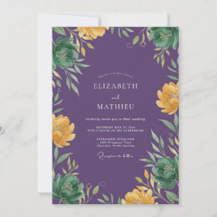 Plum Champagne Gold Petal Wedding Invitation