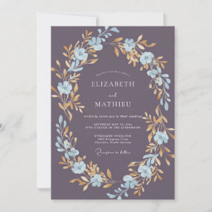 Plum Champagne Gold Wreath Wedding Invitation