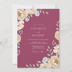 Plum Champagne Leafy Wedding Invitation