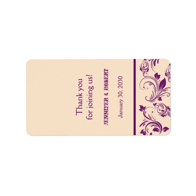 Plum Champagne Scroll Wedding Lip Balm Label (Front)