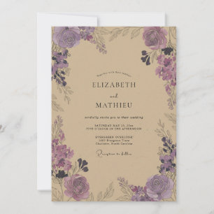 Plum Champagne Vine Wedding Invitation