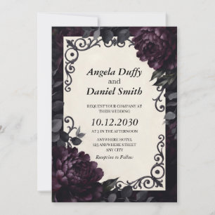 Plum & Charcoal Midnight Peony Opulent Regency Invitation