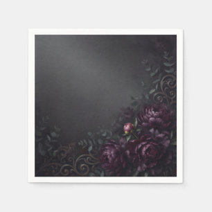 Plum & Charcoal Midnight Peony Opulent Regency Napkin