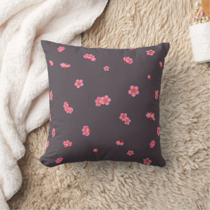 Plum Charcoal Red Plum Blossom Floral Pattern Cushion