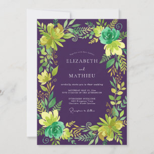 Plum Chartreuse Foliage Eucalyptus Wedding Invitation