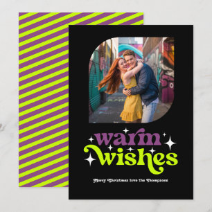 Plum & Chartreuse Modern Retro Christmas Photo Holiday Card