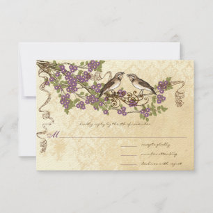 Plum Cherry Blossom Vintage Bird Weddings RSVP Card