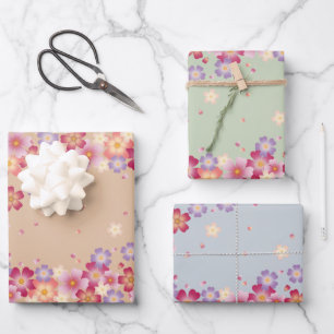 Plum & Cherry Blossoms Earthy Pastel Tones Wrapping Paper Sheet