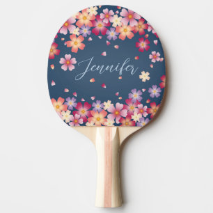 Plum & Cherry Blossoms on Dusky Blue Custom Ping Pong Paddle