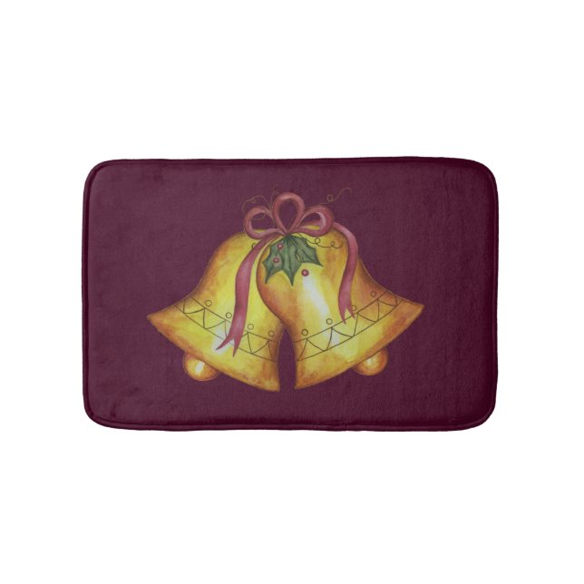Plum Christmas Bells Bathroom Rug Mat (Front)