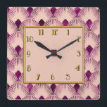 Plum colored Art Deco Style Square Clock<br><div class="desc">I have taken this art deco template and used it for a few items in my Zazzle store. I have used it here on a 10 inch square clock. The color is plum on a neutral color and some gold. I think this makes a lovely art deco style clock for...</div>