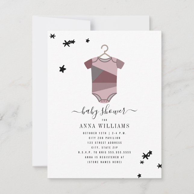 Plum Colour Block Bodysuit Girl Baby Shower Invitation (Front)