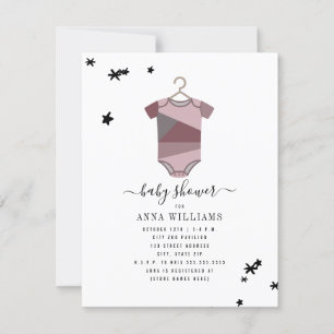 Plum Colour Block Bodysuit Girl Baby Shower Invitation