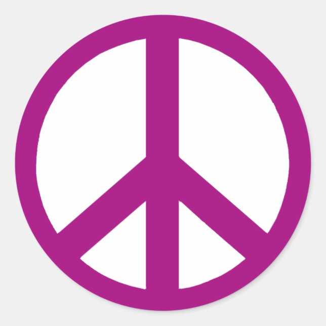 Plum Coloured Peace Symbol Classic Round Sticker (Front)