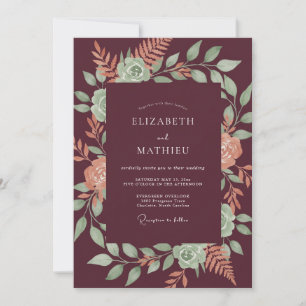 Plum Copper Fern Wedding Invitation