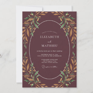 Plum Copper Leafy Wedding Invitation