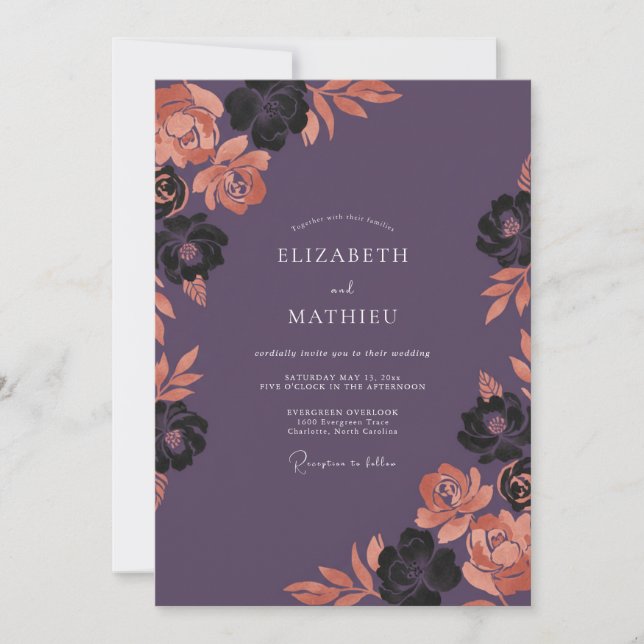 Plum Copper Moody Autumn Wedding Invitation (Front)