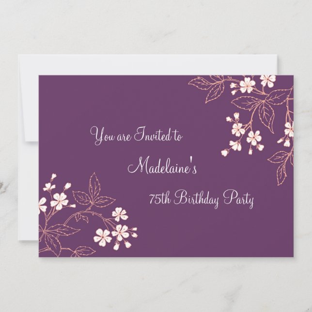 Plum Coral Floral 75th Birthday Party Invitations (Front)