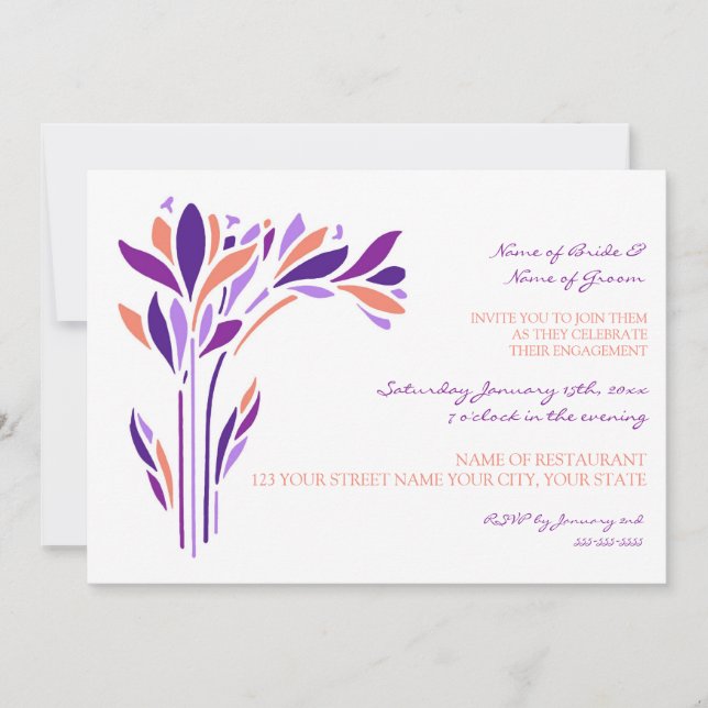 Plum Coral Floral Engagement Party Invitations (Front)