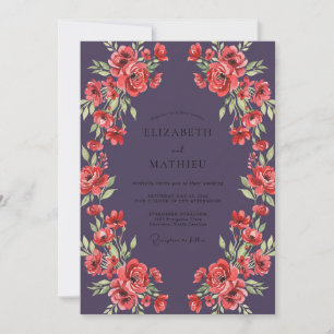 Plum Coral Peony Wedding Invitation