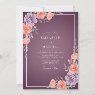 Plum Coral Ranunculus Sage Wedding Invitation