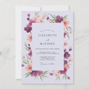 Plum Coral Wildflower Wedding Invitation