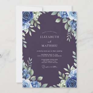 Plum Cornflower Painted Wedding Invitation