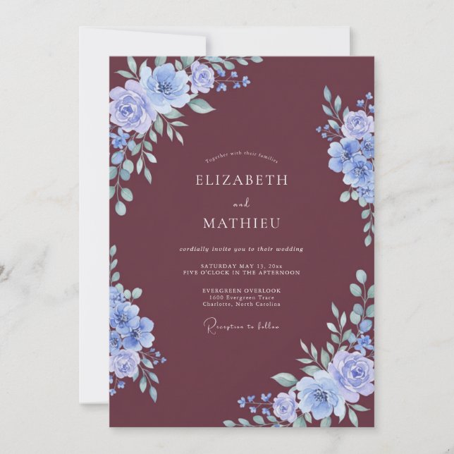 Plum Cornflower Petal Wedding Invitation (Front)