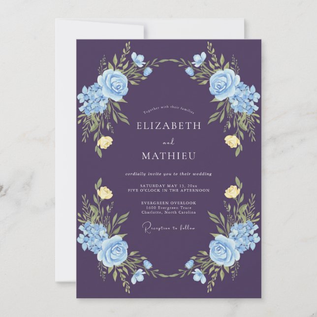 Plum Cornflower Vine Wedding Invitation (Front)