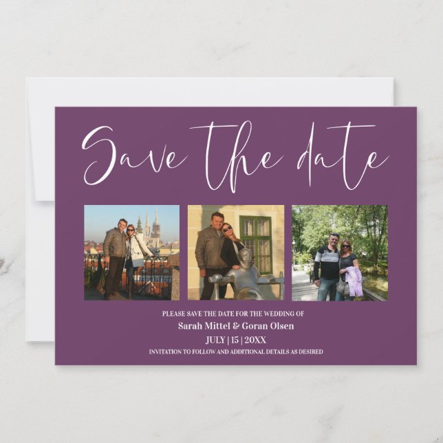 Plum Couple Photos Wedding Save the date  (Front)