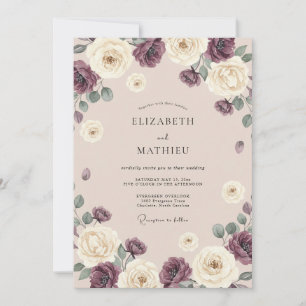 Plum Cream Bloom Romance Wedding Invitation