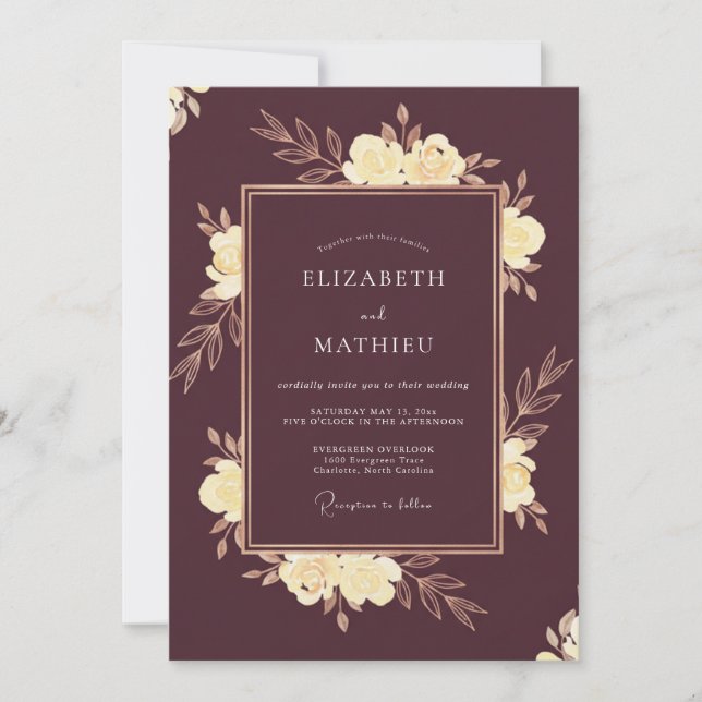 Plum Cream Blossom Wedding Invitation (Front)