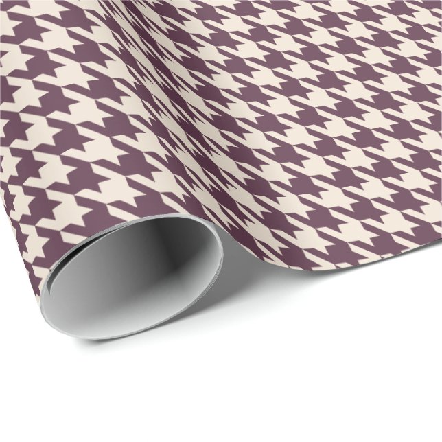 Plum & Cream Houndstooth Pattern | Elegant Classic Wrapping Paper (Roll Corner)