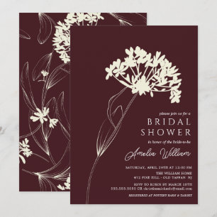 Plum & Cream Modern Floral Bridal Shower Invitation