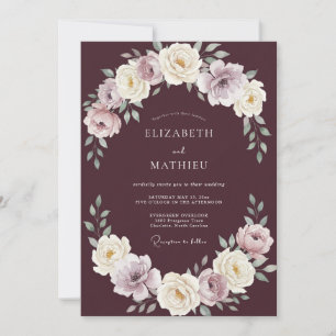 Plum Cream Ranunculus Eucalyptus Wedding Invitation