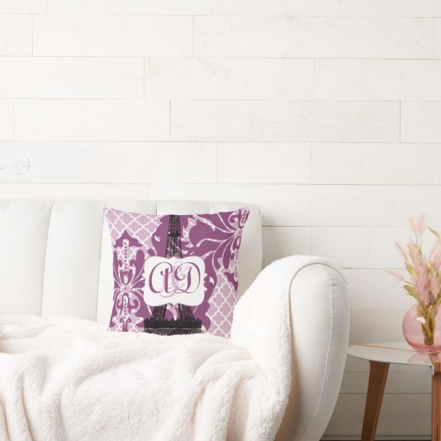 Plum Custom Eiffel Tower Monogram Bride's Pillow (Couch)
