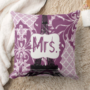 Plum Custom Eiffel Tower Monogram Bride's Pillow