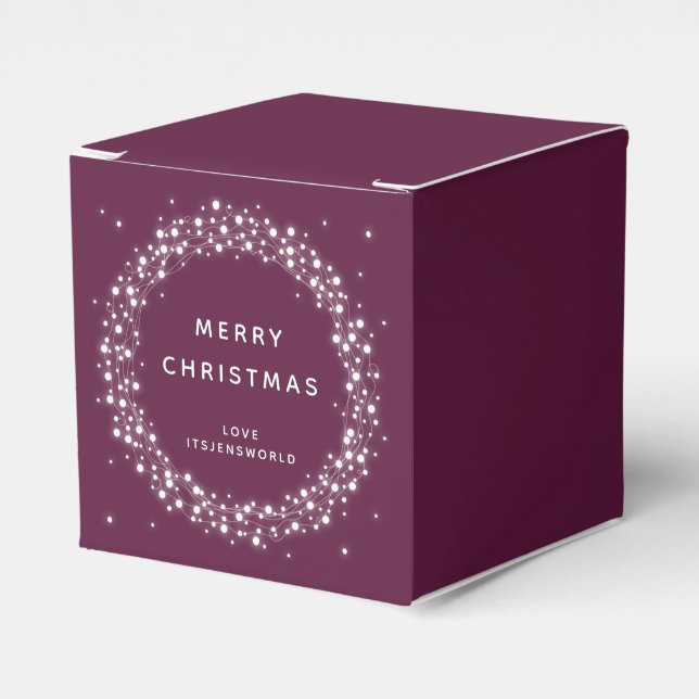 Plum Custom Message Sparkling Lights Christmas Favour Box (Front Side)