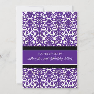 Plum Damask 35th Birthday Party Invitations