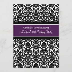 Plum Damask 70th Birthday Party Invitations