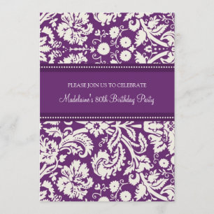 Plum Damask 80th Birthday Party Invitations